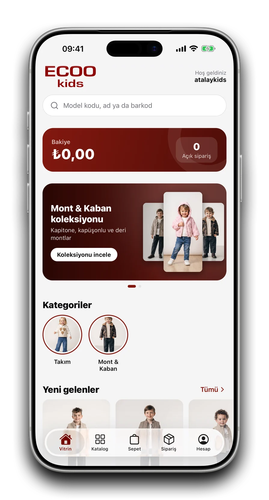 Ecoo Kids B2B uygulamasında ana sayfa (vitrin) ekranı